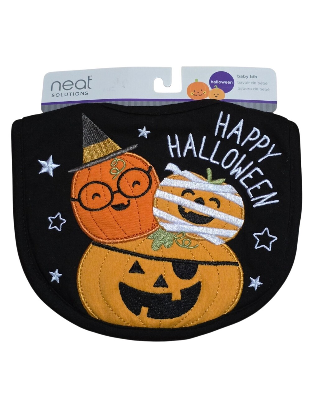 Neat Solutions Baby Halloween Bib NWT Pumpkin Mummy Witch Embroidered Black
